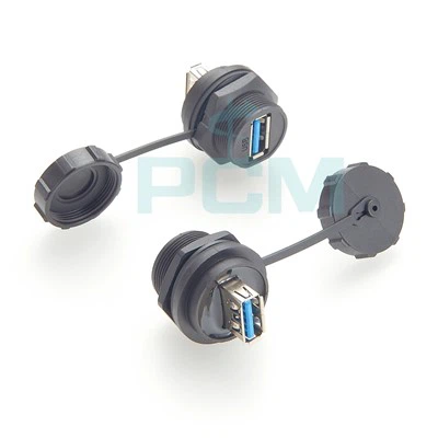 USB 3.{1}} IP67 paneļa stiprinājuma caurlaides savienotājs